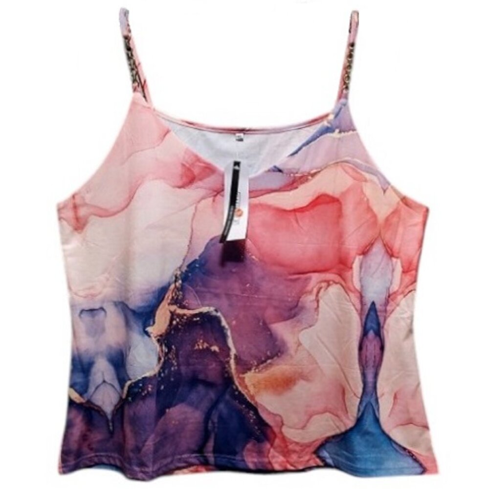 Gorgeous Marbleized Camisole Tank with Chain Decor Spaghetti Straps size 2XL